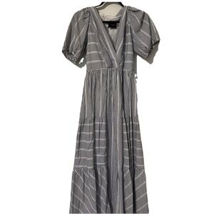 Taylor Striped Midi Dress‎ Navy Blue White boho Tiered cottage core 6